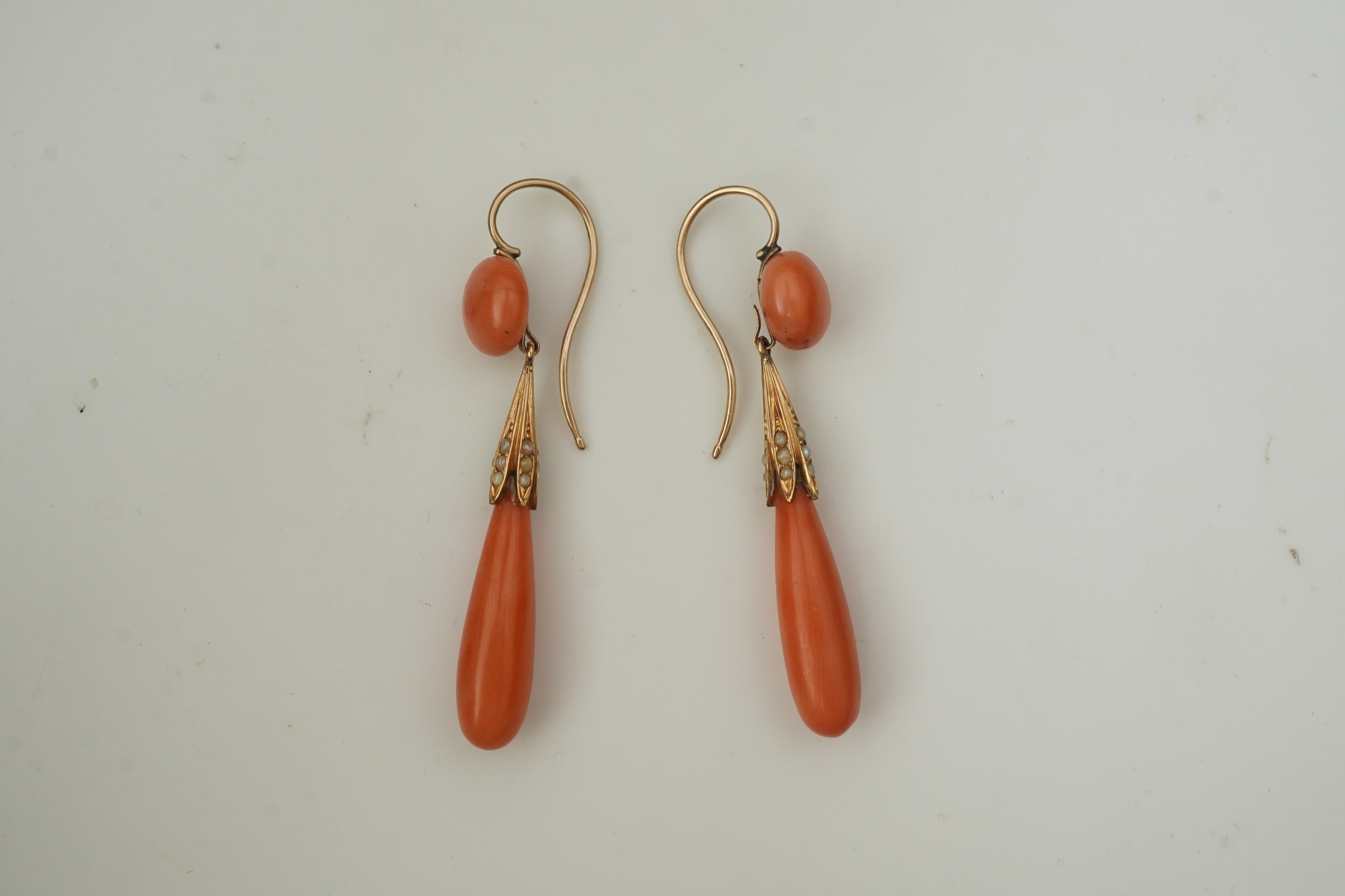 A pair of coral earrings, mid 19th century